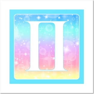 Gemini Horoscope Zodiac Unicorn Sparkle Square Monogram Posters and Art